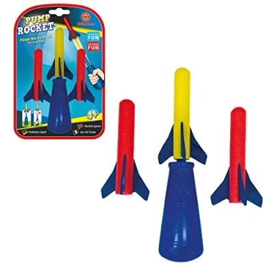 Image de GÜNTHER FLUGSPIELE Paul Günther 1557 Jeu de fusée Mini Hand Pump Rocket, y compris 3 fusées en mousse, les volent jusqu&#039;à 10 mètres, pour enfants à partir 4 ans