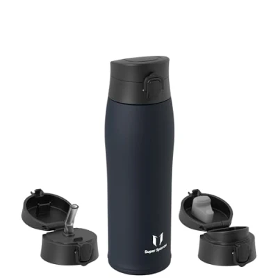 Image de Super Sparrow Gourde Isotherme INOX Bouteille 750ml Mug Étanche Enfant sans BPA Comprend 2 Couvercles avec Paille et Couvercle Sport