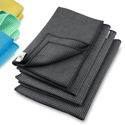 Image de ELEXACLEAN Torchons de Cuisine Premium Chiffons Microfibre (Set 4, 60x40 cm, Gris/Anthracite) Nettoyeur Vitre Une Serviette Très Douce pour Nettoyage Voiture et Maison