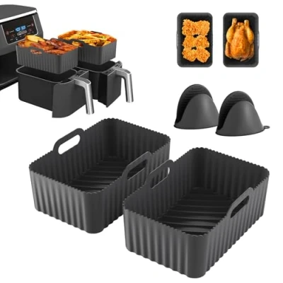 Image de Ankway Moule Silicone Air Fryer Pour Double Stack XL SL400EU, Foodi Max AF500EU, AF400EU, AF451EU, AF300EU, 4 Paquet Accessoires 7,6 à 10,4 L Friteuse, Plat Cuisine (Grau)