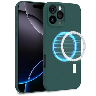 Image de MyGadget Coque Silicone [ Compatible avec MagSafe ] pour Apple iPhone 16 Pro Max Case TPU Souple &amp; Soft Doublure Microfibre Cover Protection Vert Olive