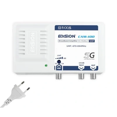 Image de EDISION CAM 100 Amplificateur Antenne TV TNT Centrale, 1UHF, 18 34db Réglable, 115dBmV, pour Numérique Terrestre DVB T/T2, avec Filtre 5G LTE, UHF 470 694Mhz