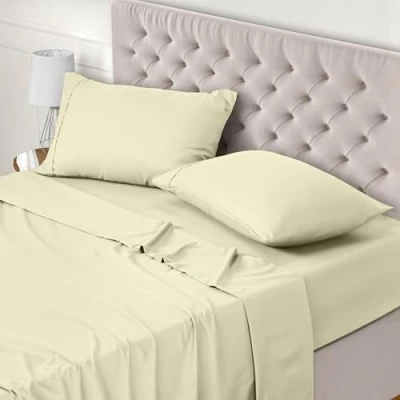 Image de Utopia Bedding Parure de Lit 180x200, Draps 2 Personnes, Ensemble 4 Pièces, Polyester Microfibre, 1 Drap Housse Plat 270x290 et Taies d&#039;oreillers 50x75, Ivoire