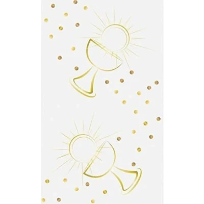 Image de Miss Lovely Chemin de table pour communion et confirmation Avec calice soleil Blanc doré Décoration Symboles chrétiens baptême 2 rouleaux = 10 m