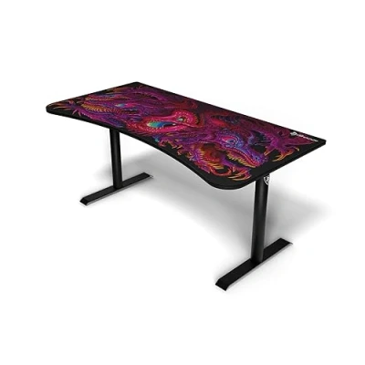 Image de Arozzi Arena Bureau Gaming incurvé Ultra Large avec Tapis sur Toute la Surface, Support de Moniteur découpes et Filet Gestion des câbles [Crawling Chaos]
