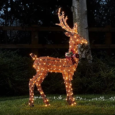 Image de Lights4fun Déco Renne de Noël Lumineux en Fils Coton Marron 1,2m à LED Blanc Chaud pour Extérieur