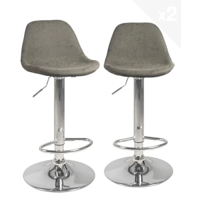 Image de KAYELLES Lot de 2 tabourets Bar Design siège rembourré avec Dossier, Repose Pied, Pied chromé réglable en Hauteur et pivotant 360 SIG+ (Vintage)