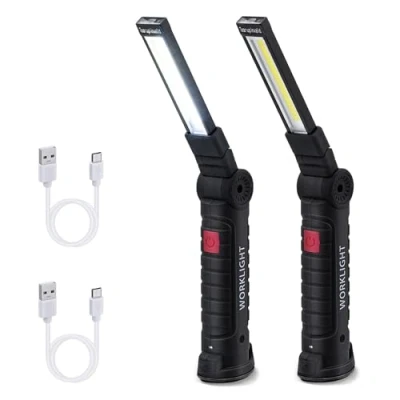 Image de Tolesum Lampe de Travail, Rechargeable COB Baladeuse LED Ultra Lumineuse avec Base Magnétique, 5 Modes, pour Garage, Camping, d&#039;urgence, etc 2 Pièces Grand