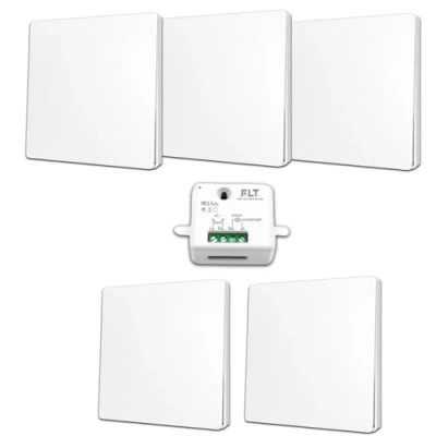 Image de Interrupteur sans fil et pile Auto alimenté Écologique Qualité Pro Va vient RF 5 télécommande + 1 relais radio encastrable Longue Distance Intérieur Extérieur IP64