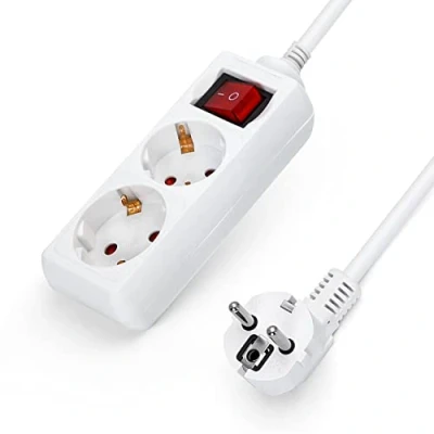 Image de Aigostar Multiprises 2 Prises Extension D&#039;alimentation de 5 Mètre Câble et Interrupteur Sécurité Enfant Blanc Prise Type Allemand