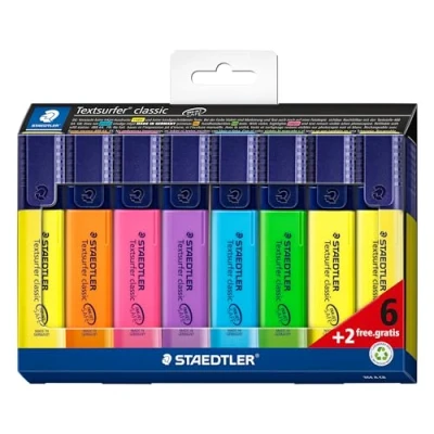 Image de STAEDTLER 364 A C8 Textsurfer Lot de 6 surligneurs classiques Couleurs assorties