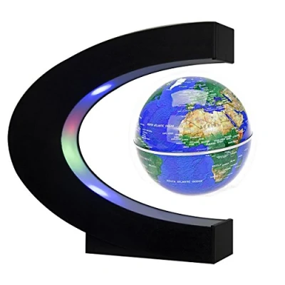 Image de Newooe Globe flottant avec lumières LED en forme de C lévitation magnétique pour décoration bureau (bleu)