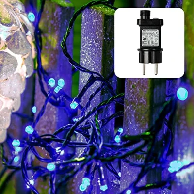 Image de Hellum Guirlande lumineuse à LED pour l&#039;extérieur ou l&#039;intérieur I avec minuterie couleur bleue câble en vert