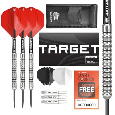 Image de Target Darts Artemis 21G Tungsten Steel Tip Set 6 Arbres Pro Grip 9 Ultra Flights Dart Wallet Counter App Coupon Bundle