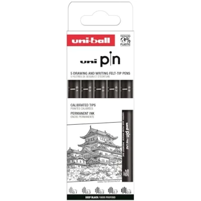 Image de Feutres Uni BALL Pin Noir 5 tailles de pointe Précision et qualité