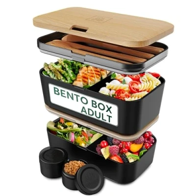 Image de Umami Bento Lunch Box, Couverts &amp; 2 Pots à Sauce Inclus, Boîte Bento, Lunchbox Micro Ondable, Adulte Encastrable, Repas 4 Compartiments,