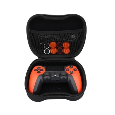 Image de NK Pack manette pour PS4 / PS3 PC/Mobile sans fil fil, Dualshock, 6 axes, Pavé tactile, Entrée casque, Câble de charge, 8 x Grips joystick, Housse Orange