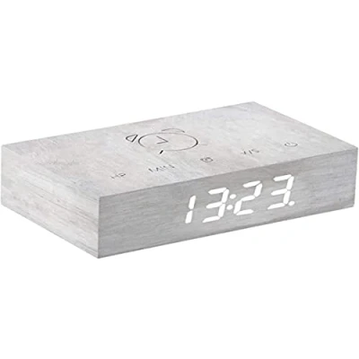 Image de Gingko Réveil LED à clapet activé par le son grâce la nouvelle technologie de rabat, rechargeable avec commandes tactiles gravées au laser, différentes finitions en bois