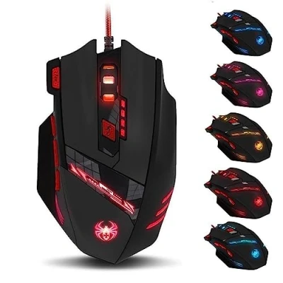Image de zelotes souris de jeu, 9200 DPI, 8 boutons programmables, ergonomique avec câble, d&#039;ordinateur, LED USB, jeu pour PC, Mac (noir)