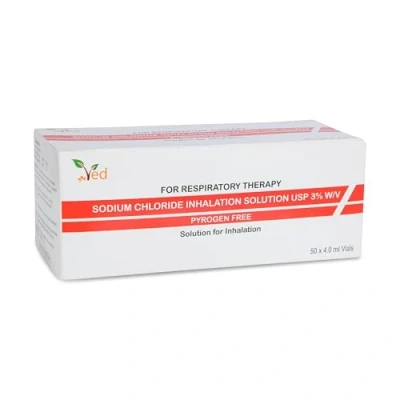 Image de Solution saline hypertonique pour inhalation VED, chlorure de sodium à 3% (NaCl), 50 flacons unitaires 4,0 ml adultes et enfants