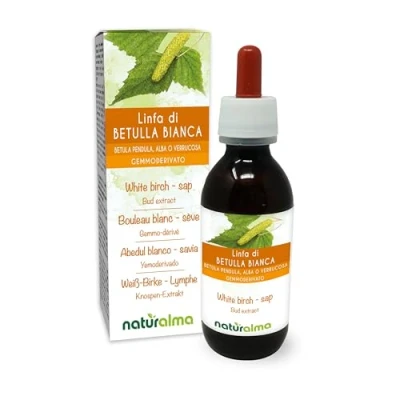 Image de Bouleau blanc (Betula pendula, alba ou verrucosa) Gemmo dérivé sans alcool à base de sève fraîche Naturalma Extrait liquide gouttes 120 ml Complément alimentaire Végétalien végan