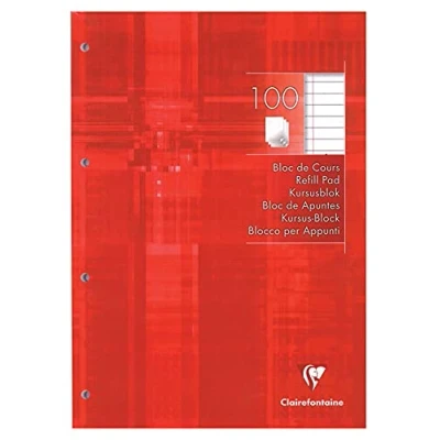 Image de Clairefontaine 5814C Un Bloc de Cours Encollé Perforé Gris Clair A4 21x29,7 cm 200 Pages Lignées avec Marge Papier Blanc 90 g Couverture Carte Pelliculée