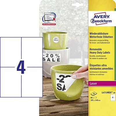 Image de Avery Zweckform etichetta 105 X 148 mm resistente agli agenti atmosferici, WS 20blatt 80st ablã ¶ sbar, 80 Pezzi