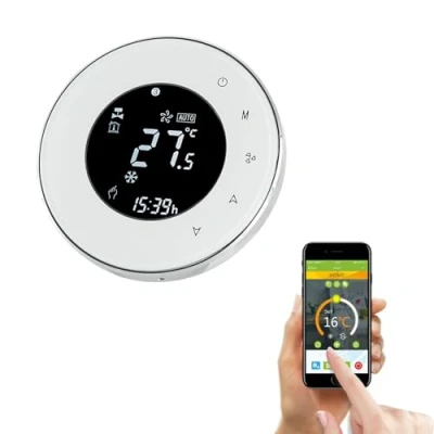 Image de Qiumi Thermostat WiFi, contrôleur de température Climatisation Intelligente, programmable avec Rond écran LCD à 4 Tubes, Fonctionne Alexa