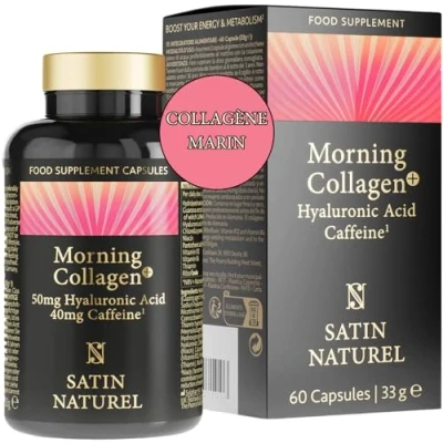 Image de Collagene Marin + Acide Hyaluronique Caféine Vitamine B12 B6, Complement Alimentaire Fitness Beauté, Boostez votre Metabolisme, Beauté et Energie Fait en Allemagne Satin Naturel