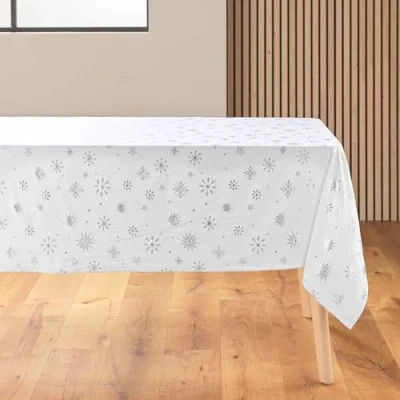 Image de douceur d&#039;intérieur, Nappe Rectangle (140 x 240 cm) Astrelia Blanc/Argent, Microfibre Imprimée