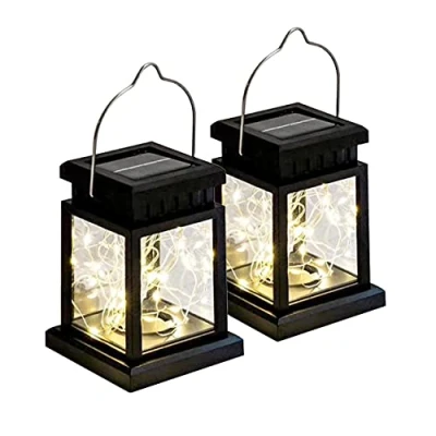 Image de Lanterne solaire à LED en verre 20 (guirlande lumineuse de 2 m) Blanc chaud avec batterie verres dans le kit Lampe jardin (2 lanternes bandes LED)