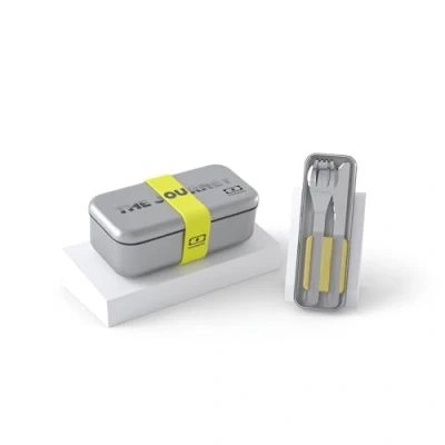Image de monbento Set Repas Nomades The Journey Bento Inox Hermétique MB Sense + Couverts pour Lunch Box avec Étui Slim Sans BPA Durable, Réutilisable et Sûr Jaune