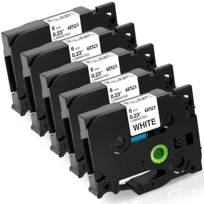 Image de Fimax Ruban Cassette Compatible Brother Ptouch 1000 TZe 211 6mm Noir sur Blanc Laminé pour PT H100lb H107B E110 H200 P300BT P700 D400VP