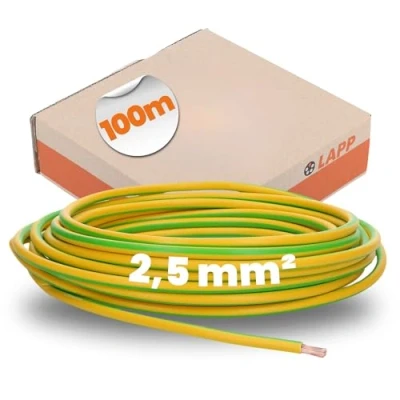 Image de Lapp Câble H07V K HAR 1 x 2,5 mm² 100 m Vert/jaune de raccordement et commande en PVC Inflammable Classe 5 Fils fins Conducteur cuivre
