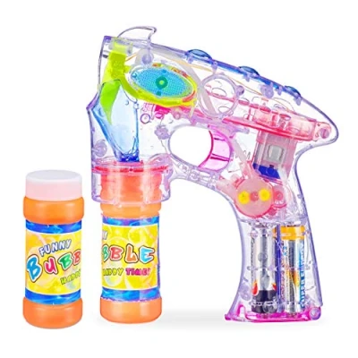 Image de Relaxdays Pistolet à bulles enfant machine savon canon lumière LED set de 2, transparent version allemande