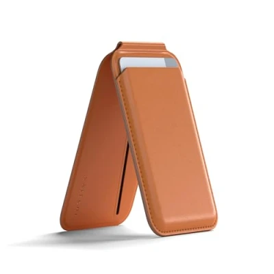 Image de Satechi Portefeuille MagSafe et Support Double Volet 4 Emplacements pour Cartes, NFC Pass Through Tous Les modèles de la série iPhone 16/15/14/13/12 Cuir Végétalien, Orange