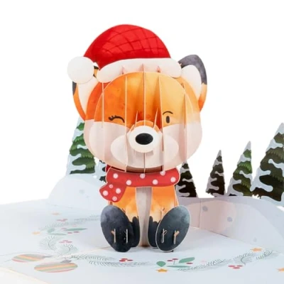 Image de LIMAH® carte pop up de Noël avec renard Une 3D originale et amusante Que ce soit comme cadeau, cadeau Noël, d&#039;argent ou idée bon d&#039;achat enveloppe