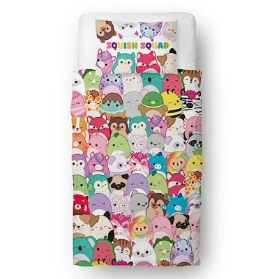 Image de Squishmallows Parure de lit Simple sous Licence Officielle Jazzy Design réversible Double Face avec taie d&#039;oreiller Assortie Parfait pour la décoration Chambre d&#039;enfant