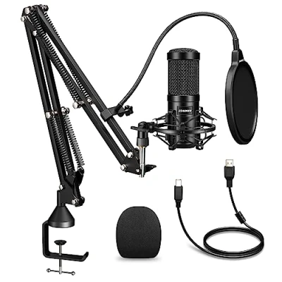 Image de Aokeo AK 60 Professional Studio Diffusion en Direct Enregistrement Microphone à condensateur avec Support de Bras Microphone, Montage Antichoc, Filtre Anti Pop, Carte Son USB