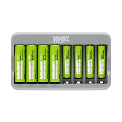 Image de Chargeur 8 Piles Rechargeables AA et AAA avec 4 Minh 100% PEAKPOWER Rapide USB