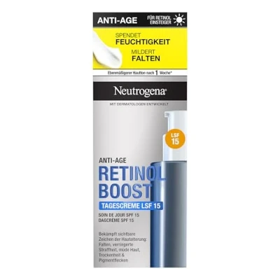 Image de Neutrogena Retinol Boost crème de jour avec SPF 15 (50 ml), hydratante protectrice au rétinol pur et indice protection solaire 15, anti âge pour le visage combat les signes visibles du