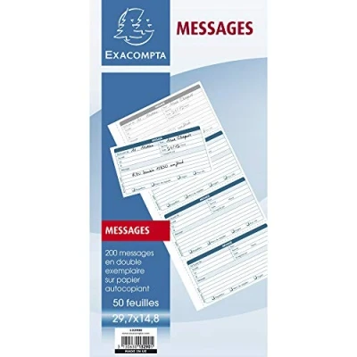 Image de Exacompta Réf. 13290E 1 carnet broché messages téléphones (4 à la page) brochure de 200 détachables pré imprimés et autocopiants 50 feuilles dupli format 297 x 148 mm certifié FSC