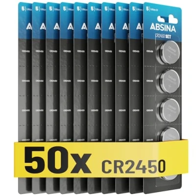 Image de ABSINA 50x Pile CR2450 3V Lithium CR 2450 étanches &amp; Longue durée 3V, Piles CR2450, Lithium,
