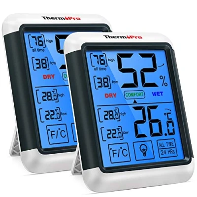 Image de ThermoPro TP55 Hygromètre Numérique Thermomètre Intérieur Indicateur D&#039;humidité avec Grand Écran Tactile et Rétroéclairage Jauges de Température D&#039;humidité, 2 Pièces