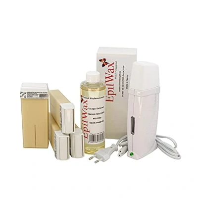 Image de EpilWax Kit Chauffe Cire Épilation Professionnelle avec 4 x Recharges Roll on à la Vanille, 100 Bandes d&#039;Épilation et Huile après Gamme Royal
