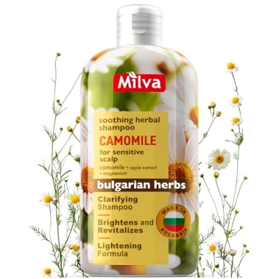 Image de Milva Shampoing Camomille au Magnésium &amp; Extrait de Pomme Shampooing Éclaircissant Naturel pour Cheveux Blonds Clarifiant Cuir chevelu Sec Traitement Démangeaisons