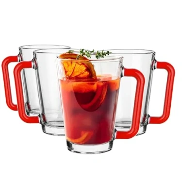 Image de Glasmark KROSNO, 250 ml, lot de 4, set verres, tasses en verre, verres à boire verre avec anse, oreille colorée, boire, tasse, gobelet combiné, passe au lave vaisselle