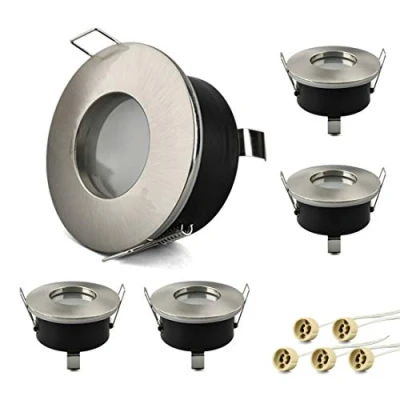 Image de KYOTECH lot de 5 Cadres pour spots à encastrer, acier inoxydable brossé, avec protection contre l&#039;eau IP65 rond, Utilisé Salle Bain Salon Cuisine Chambre, incl culot GU10 (IP65)
