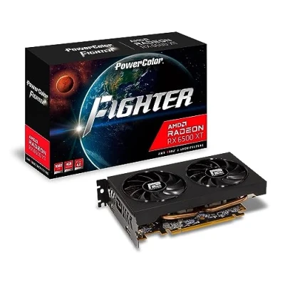 Image de PowerColor Radeon RX 6500 XT Fighter OC 4GB GDDR6 Ray Tracing Graphics Card, RDNA2, AMD FidelityFX, 1024 Streams Noir