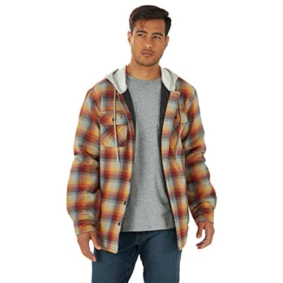 Image de Wrangler Authentics Veste Chemise à Capuche en Flanelle Manches Longues, Rouge/Jaune, M Homme